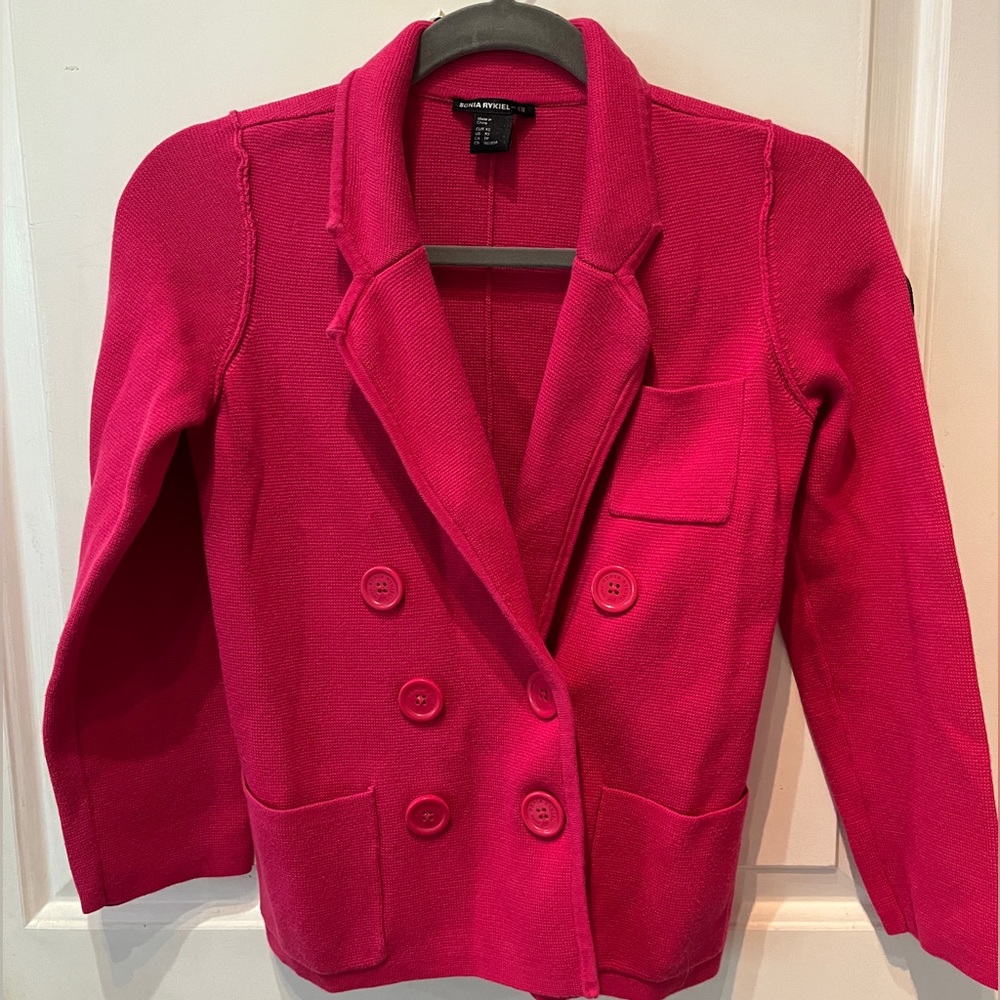 Sonia Rykiel for H&M Hot Pink Cardigan Blazer Jacket Sweater Knit Fuchsia Crop